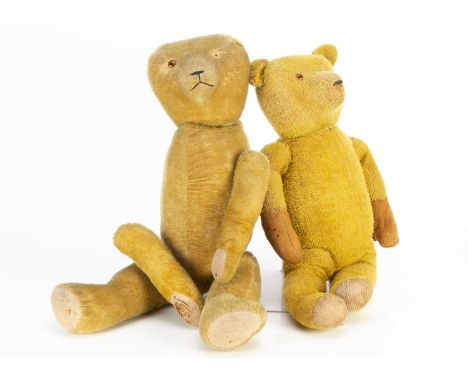 Two 1920-30s German Teddy Bears, both with golden mohair, orange and black glass spike eyes and black horizontal stitched nos