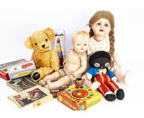 Various dolls and a Teddy Bear, a good condition German doll's composition jointed body with K*R 728 celluloid head and long 