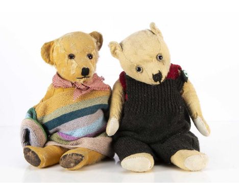 A 1930s Chiltern-type Teddy Bear,  with blonde mohair, clear and black glass eyes, remains of black painted backs, pronounced