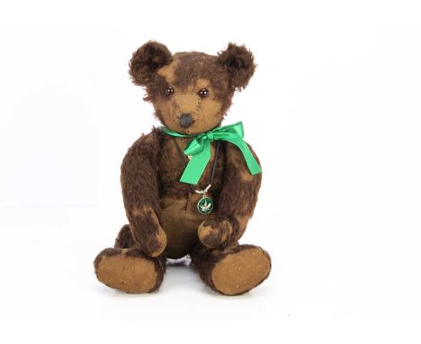 Beechenbank - an unusual 1920's British Teddy Bear,  possibly an early Chad Valley, with brown wool plush, orange and black g