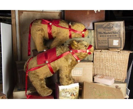 Dancer and Prancer - two large 1930s Farnell Bear on all fours, with golden mohair, clear and black glass eye with brown back