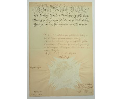 von Baden, Ludwig I.(1763-1830). Großherzog von Baden, eigenh. Autograph auf Dokuemte, datiert 1821.Zustand: II
