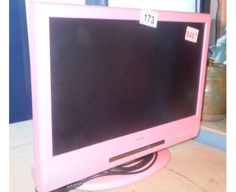 Alba LCDW16HDFP pink portable TV with remote in office (8487)  CONDITION REPORT: All electrical items in this lot have been P