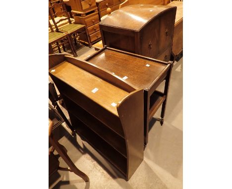 Small tallboy with two drawers 68 x 36 x 96 with tea trolley and free standing book shelf 76 x 20 x 90 cm