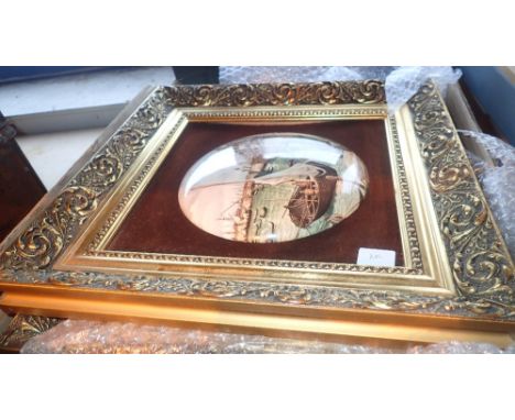 Collection of ceramic pot lid type framed pictures 
