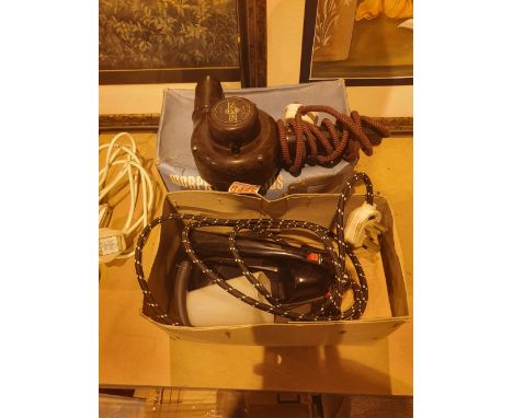 Vintage electrical appliances to include hair dryer and an iron  CONDITION REPORT: All electrical items in this lot have been