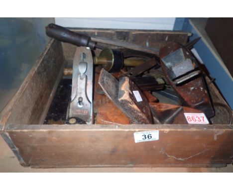 Box of antique and vintage tools block planes Stanley plane etc 