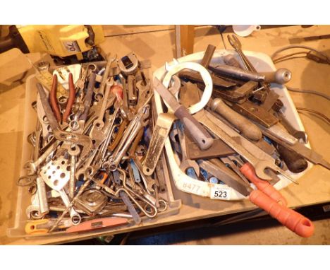 Two trays of engineers spanners tools etc 