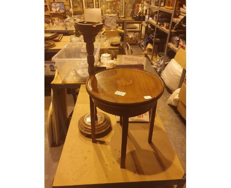 Small circular side table with drawer and a bobbin turned ashtray 