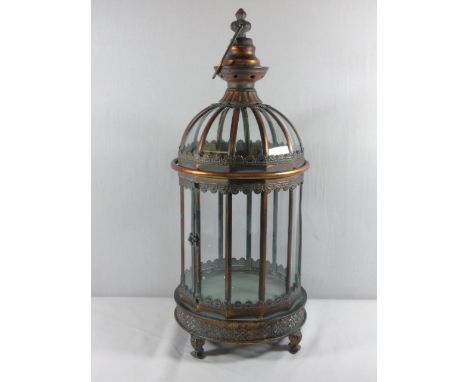 Copper and glass lantern approx. 23" tall