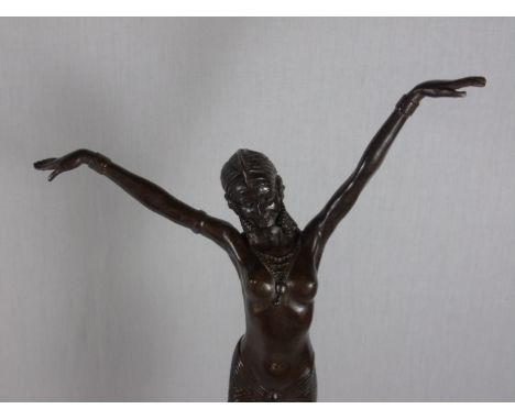 Deco style cast bronze nude of a lady on plinth approx. 21.5" overall height