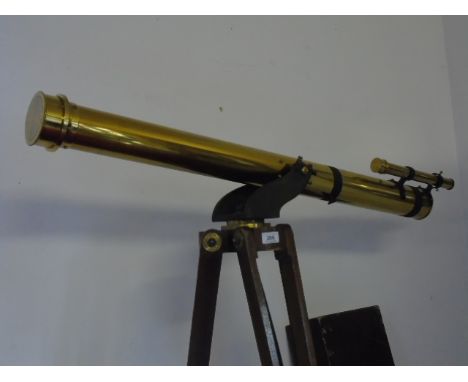 Antique cased celestial telescope with tripod Century  2266 by Broadhurst Clarkson of London with various lenses and accessor