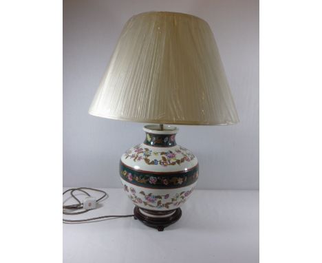 Large oriental floral lamp and shade 28" approx overall height