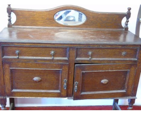 Vintage oak sideboard oval mirror back and barley twists legs
