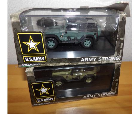 Two Greenlight US Army Jeeps 1:43 scale. P&amp;P Group 2 (£18+VAT for the first lot and £2+VAT for subsequent lots) 