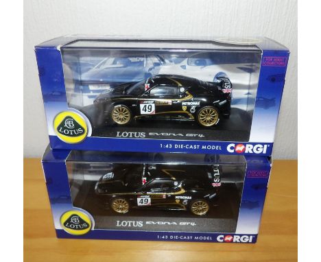 Two Corgi 1:43 scale Lotus Evora GT4s. P&amp;P Group 2 (£18+VAT for the first lot and £2+VAT for subsequent lots) 