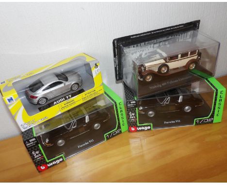 Two Burage 1:32 scale, a Mercedes Collection and a Newray City Cruiser 1:43 scale. P&amp;P Group 2 (£18+VAT for the first lot