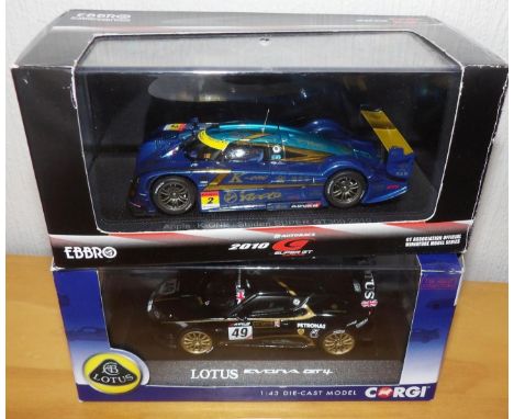 Corgi 1:43 scale Lotus Evora GT4 and Ebbro 1:43 scale Apple K-ONE Super GT300. P&amp;P Group 2 (£18+VAT for the first lot and