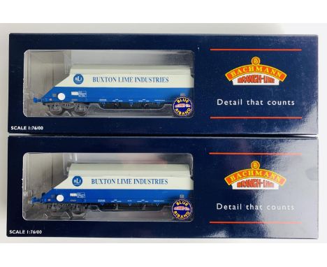 2x Bachmann 37-327 90T Buxton Lime JGA Wagons - Both Fitted with P4 Wheel Sets - Boxed. P&amp;P Group 2 (£18+VAT for the firs