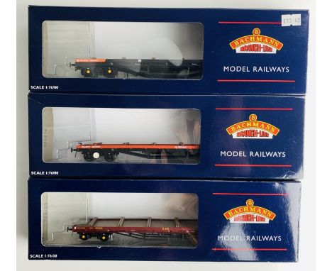 3x Bachmann BDA Bogie Bolster Wagons - P4 Wheel Sets - All Boxed. P&amp;P Group 2 (£18+VAT for the first lot and £2+VAT for s