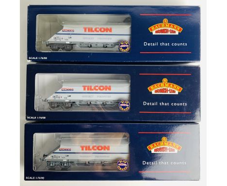 3x Bachmann JGA Tilcon Hopper Wagons - Fitted with P4 Wheel Sets - All Boxed. P&amp;P Group 2 (£18+VAT for the first lot and 