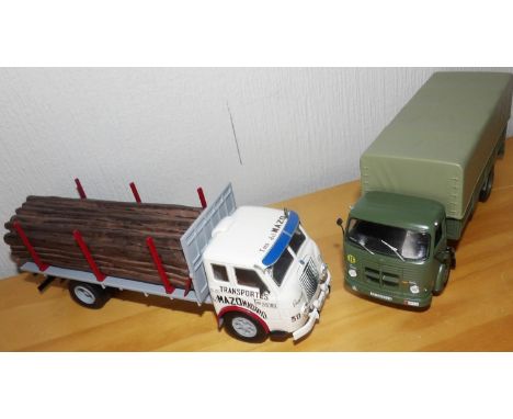 Two Spanish Lorries, 1 military and 1 log transporter carrying the load. P&amp;P Group 2 (£18+VAT for the first lot and £2+VA