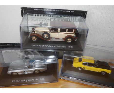 Two Mercedes Collection and a Hachette Collection Ford Capri all 1.43 scale. P&amp;P Group 2 (£18+VAT for the first lot and £