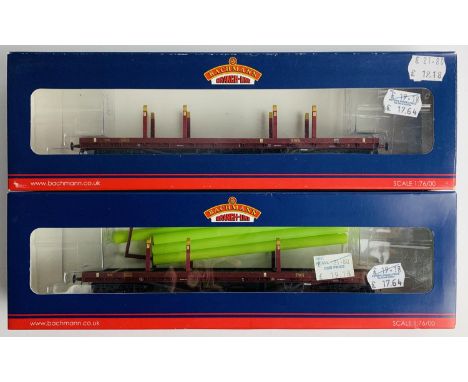 2x Bachmann 38-152A Bogie Bolster Wagons - Fitted with P4 Wheel Sets - Boxed. P&amp;P Group 2 (£18+VAT for the first lot and 