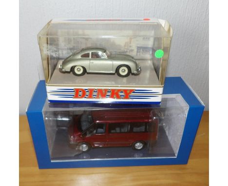 Dinky Porsche 356A Coupe and Minichamps Paul Model Art Ford Transit Dealer Model. P&amp;P Group 2 (£18+VAT for the first lot 