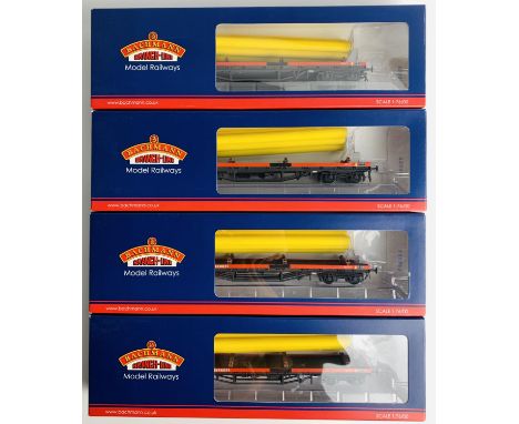 4x Bachmann 38-151B Bogie Bolster Wagons Railfreight - Fitted with P4 Wheel Sets - All Boxed. P&amp;P Group 2 (£18+VAT for th