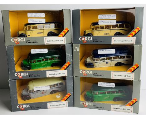 6x Corgi 1:50 Scale Bedford OB Coach Buses Boxed. P&amp;P Group 3 (£25+VAT for the first lot and £5+VAT for subsequent lots) 