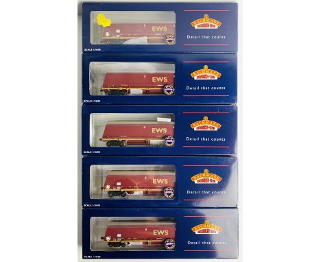 5x Bachmann 37-850 Fitted with P4 Wheel Sets, 104 T HTA EWS Thrall Hopper Wagons - All Boxed. P&amp;P Group 2 (£18+VAT for th