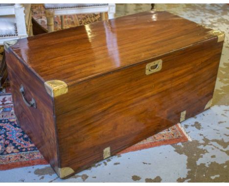 TRUNK, 19th century camphorwood and brass bound with rising lid and carrying handles, 42cm H x 87cm x 45cm.