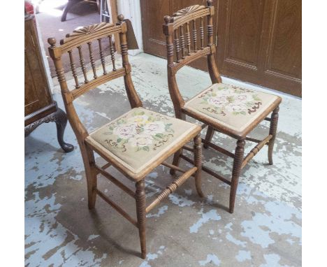 SIDE CHAIRS, a pair, late Regency beech with needlework tapestry upholstered seats, and an intalianate serpentine console tab