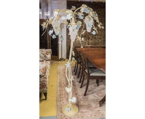 STANDARD LAMP, 1950's French painted vine effect with botryoidal shades, 159cm H. 