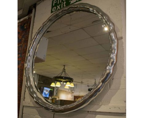 WALL MIRROR, circular rippled chrome with backlit surround lighting track, 100cm diam.