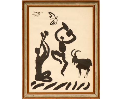 PABLO PICASSO 'Dove with Flute Player', lithograph: 1959, 49cm x 37cm, framed and glazed.