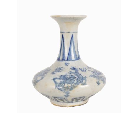 Chinese Kangxi Blue/White Porcelain Dragon Vase.  Marked on bottom of vessel.Height: 7 in.