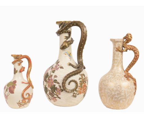 (3) Royal Worcester Porcelain Dragon Vases.  Each marked on bottom of vase.Height of largest: 11.25 in.