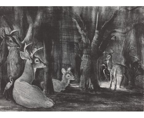 Victoria Ebbels Hutson Huntley (American, 1900 - 1971)"Florida Deer"Etching. Pencil signed, dated (1949) and titled lower mar