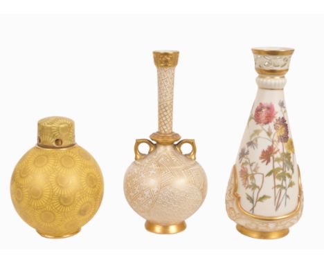 (3) Royal Worcester Porcelain Vases.  Each marked on bottom.Height (left to right): 4.5 / 7.5 / 7.5 in.