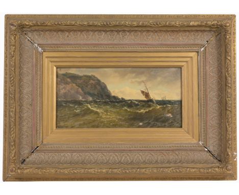 J. R. Miles (UK, 19th Century)Painting of two ships in rough seas.Oil on canvas. Signed lower left.  Housed in likely the ori