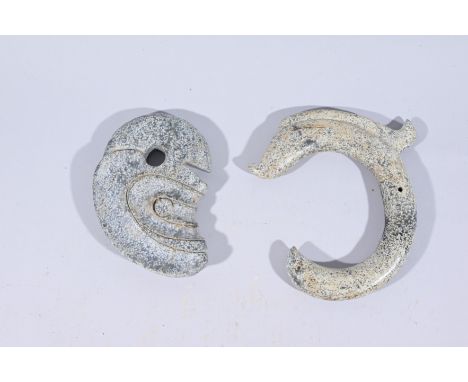 (2) Chinese Hongshan Culture Neolithic Carved JadesHeights: 7 / 5.75 in.
