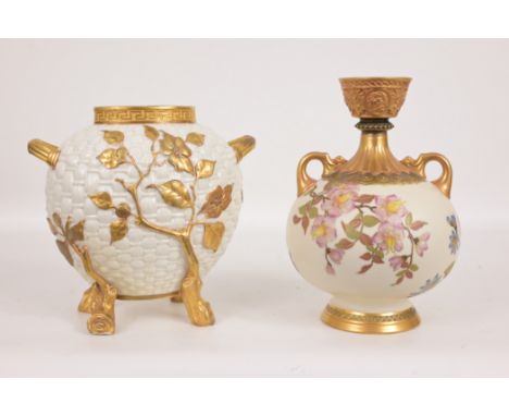 (2) Royal Worcester Gilded Porcelain Vases. Both marked on bases.Heights: 8.25 / 9.25 in.