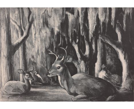 Victoria Ebbels Hutson Huntley (American, 1900 - 1971)"Florida Deer Resting"Lithograph. Pencil signed, dated (1949) and title