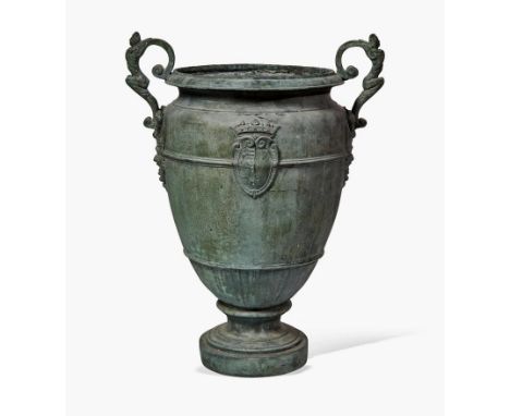 An Important 17th Century Italian bronze royal marriage urn bearing the combined arms of the House of Savoy and France.Ovoid 