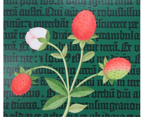 Erik Nitsche (Swiss, 1908 - 1998) "Strawberry - Manuscript Illumination" Signed lower right. Original Mixed Media painting on