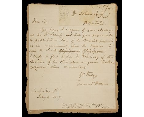 * Medicinal Leeches. Autograph letter from Sir Everard Home to Dr James Rawlins Johnson, Bristol, Sackville St. [London], Jul