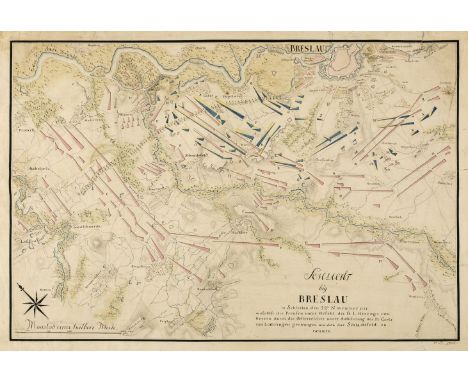 Battle of Breslau. Five engraved battle plans, circa 1757, including Schley (Jacobus van der). Bataille de Breslau Du 22. Nov