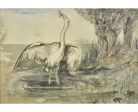* Aesop Fables. A pair of watercolours, inscribed by George E. Lodge (1860-1954), 2 pencil and watercolour sketches, one illu